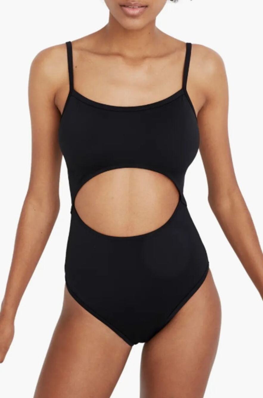 MADEWELL Second Wave Cutout One-Piece Swimsuit XS Black Scoop Neck MD329 NWT